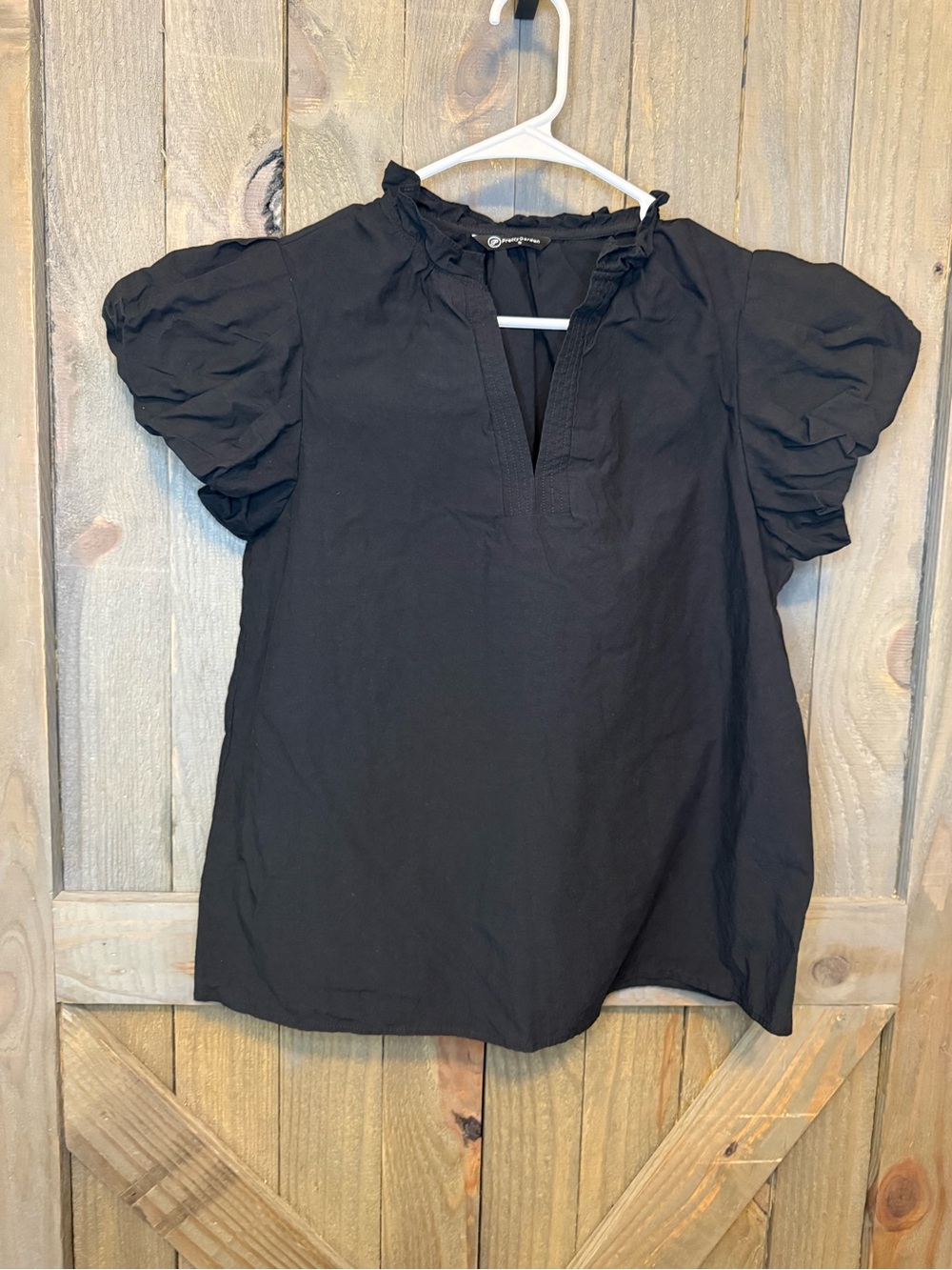 Black Ruffle Neck Puff Sleeve Women’s Top